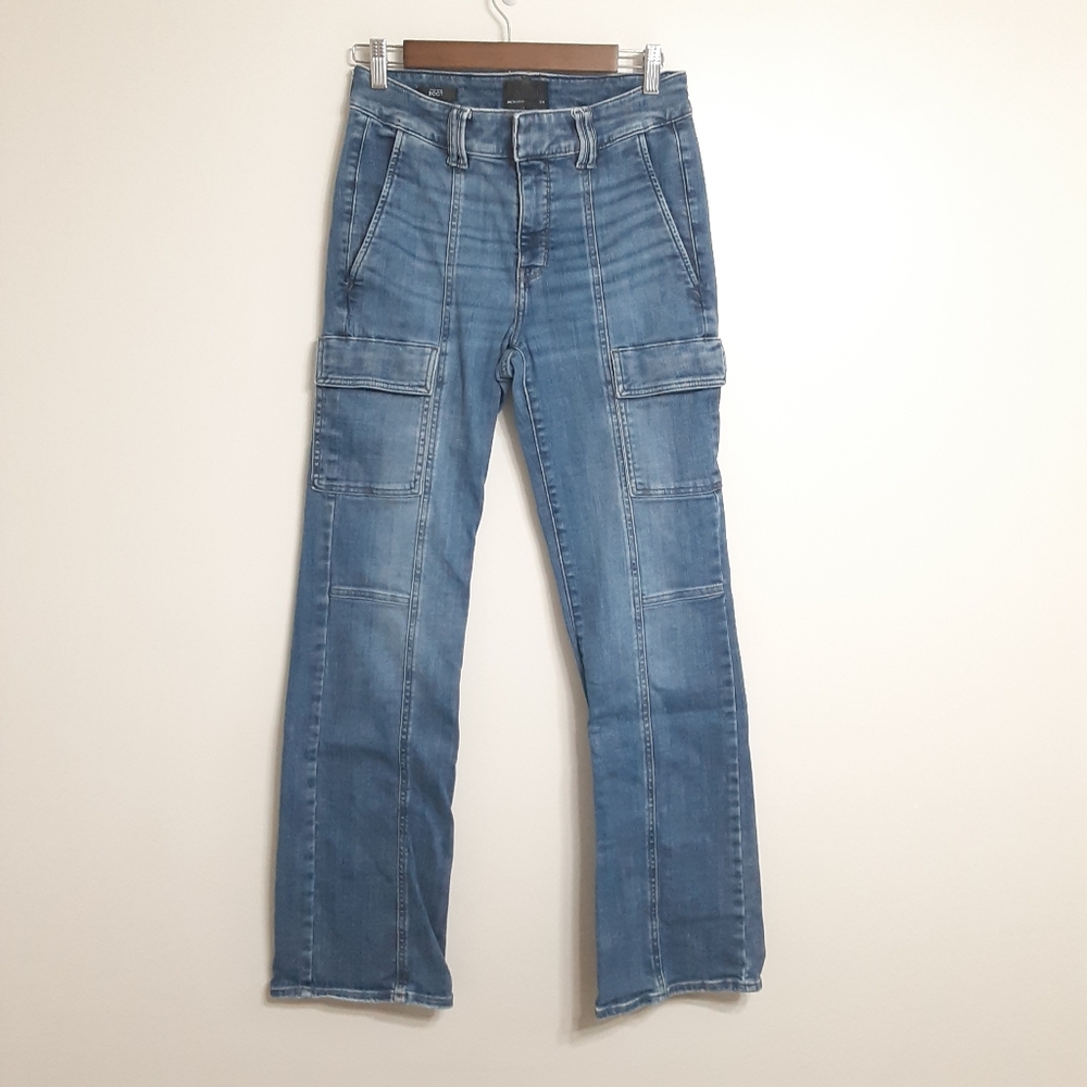 WHBM High Rise Bootcut Blue Denim Cargo Jeans Women Size 6